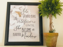 Wall Art Print, Poster, White Floral, Pearl Watercolor, She Gathered Years Like Wildflowers, Ready to Frame, Typography Print