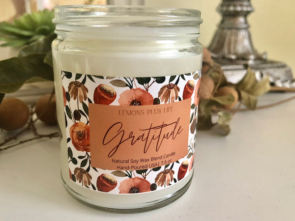 Gratitude Candle, Message Candle, Natural Soy Wax Blend 7.5oz, Fall Candles, Vanilla Cinnamon Cocoa Candle