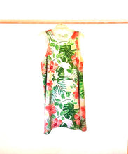 A-Line Dress, Tropical Style, Leaves, Red Hibiscus, Yellow Plumeria, Loose, Flowy Fit, Flatters All Figures, Womens Dress