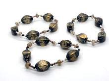 Stretch Stacked Bracelet, 3 Black and Gold Bracelets