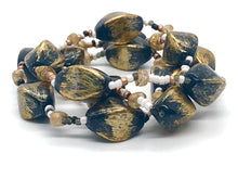 Stretch Stacked Bracelet, 3 Black and Gold Bracelets