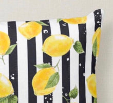 Lemon Throw Pillow, Lemon and Stripe, Yellow Lemons, Black Stripe