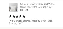 Set of 2 Pillows, Gray and White Floral Throw Pillows, 20 X 20, Botanic Pattern, Pillow and Cover