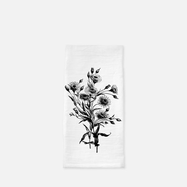 Floral Tea Towel (Flour Sack) Floral Bouquet, Black and White, Flower Tea Towel, Kitchen Gift, Gift for Mother