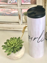 Thermal Tumbler "this girl can" 12oz, Stainless Steel, Flip Top, Blush Pearl Design, Gift for Her, Travel Tumbler, Office Tumbler, Drinkware