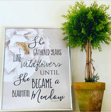 Wall Art Print, Poster, White Floral, Pearl Watercolor, She Gathered Years Like Wildflowers, Ready to Frame, Typography Print