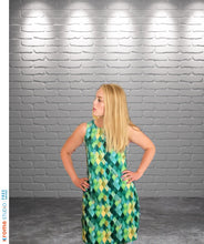 A-Line Dress, Green Watercolor, Dragon Scale Pattern, Sleeveless, Flattering on Any Figure