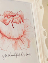 Floral Print, Watercolor,  Peach Flower, Garland for Her Hair, Poster, Print, Farmhouse Floral, Cottage Floral, Typography Print