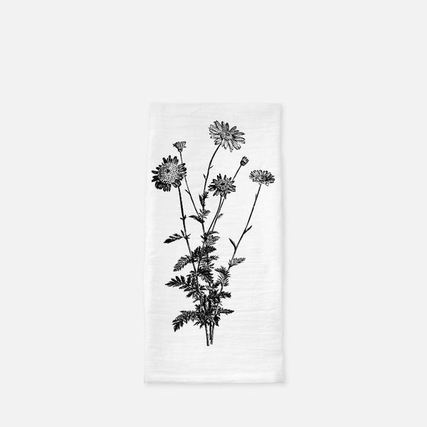Tea Towel (Flour Sack) Flower Bouquet, Black and White, Floral Tea Towel, Kitchen Gift, Gift for Mother
