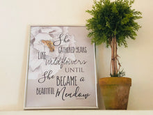 Wall Art Print, Poster, White Floral, Pearl Watercolor, She Gathered Years Like Wildflowers, Ready to Frame, Typography Print