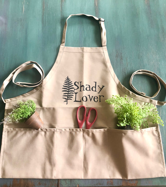 Funny Garden Apron, Shady Lover,  Black Fern Frond, Three Pocket Garden Apron, Gift for Her, Gift for Gardener, Gardening, Mother's Day Gift