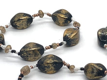 Stretch Stacked Bracelet, 3 Black and Gold Bracelets