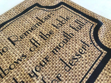 Funny Thanksgiving Placemat with Words, "Important to Remember" Fall Cloth Placemat, Burlap Design, Fall Table Decor