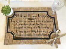 Thanksgiving Table Placemat Set of 4, Cloth, Funny Sayings, Family Drama, Burlap Design, Woven Cotton Fabric