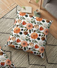 Orange Floral Pillow, Earth Tone Botanics, Pillow and Insert, Earth Tones Flower Pillow,