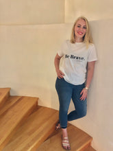Women's White T-shirt "Be Brave." Typography Tee, Inspire Confidence,