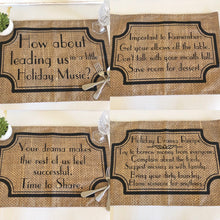 Thanksgiving Table Placemat Set of 4, Cloth, Funny Sayings, Family Drama, Burlap Design, Woven Cotton Fabric
