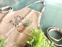 Funny Garden Apron, goin' back to my roots, Three Pocket Garden Apron, Gift for Her, Gift for Gardener, Gardening Apron, Mother's Day Gift