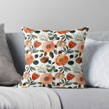 Orange Floral Pillow, Earth Tone Botanics, Pillow and Insert, Earth Tones Flower Pillow,