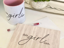 Set of 3 Flat Cards, this girl can, Blush Pearl Background, Blank, Encouragement Cards for Her, Envelopes Included