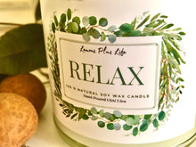 Relax Candle, Natural Soy Wax Blend, 7.5oz Glass Jar, Message Candle, Gift for Her, Spa Bath Candle