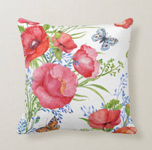 Watercolor, Red Poppy, Floral, Poppy Garden, Throw Pillow