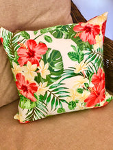Throw Pillow, Hawaii Floral, Red Hibiscus, Plumeria, Tropical Palm