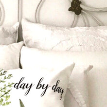 White Throw Pillow, Day By Day, Green Fern, Patience