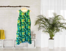 A-Line Dress, Green Watercolor, Dragon Scale Pattern, Sleeveless, Flattering on Any Figure