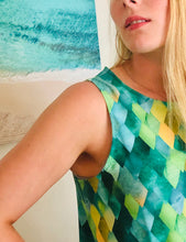A-Line Dress, Green Watercolor, Dragon Scale Pattern, Sleeveless, Flattering on Any Figure