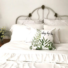 White Throw Pillow, Day By Day, Green Fern, Patience