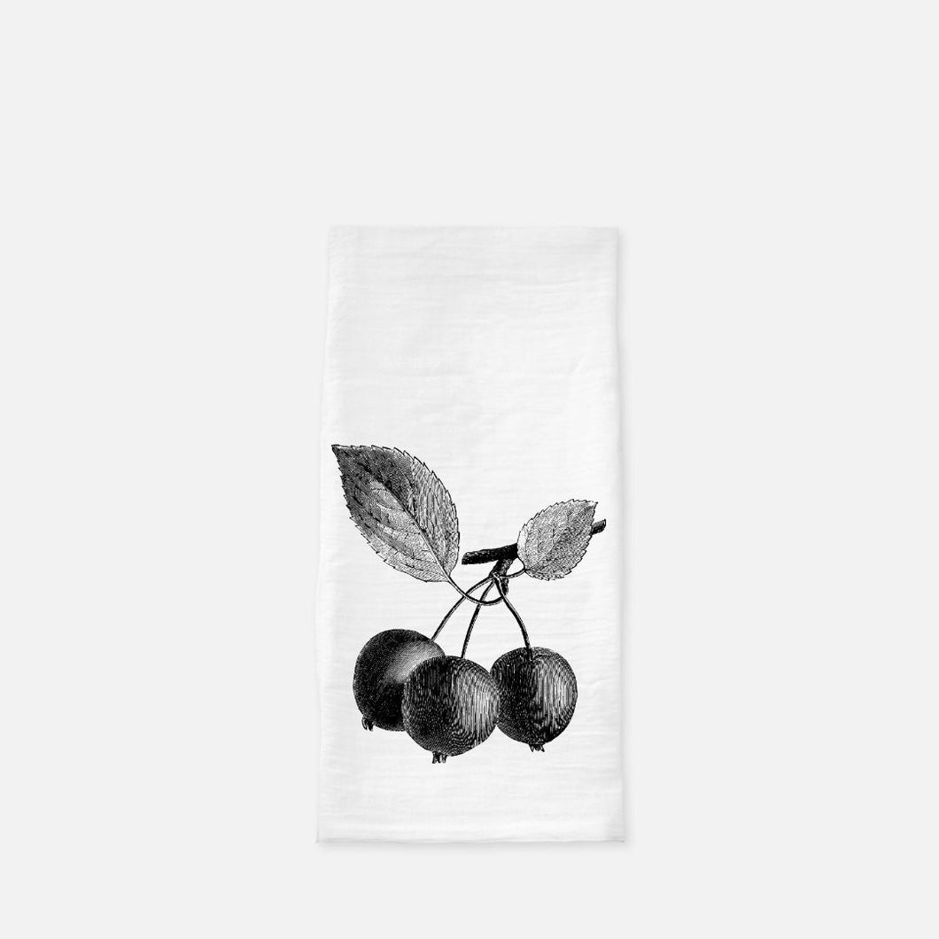 Tea Towel (Flour Sack) Pomegranate Branch, Black and White, Fruit Tea Towel, Kitchen Gift, Mother's Day Gift