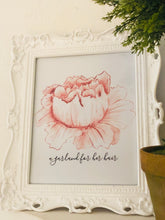 Floral Print, Watercolor,  Peach Flower, Garland for Her Hair, Poster, Print, Farmhouse Floral, Cottage Floral, Typography Print