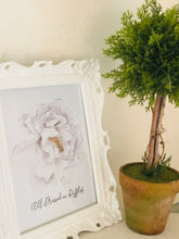 Watercolor Art Print, White Floral, Typography, Dressed in Ruffles, Poster