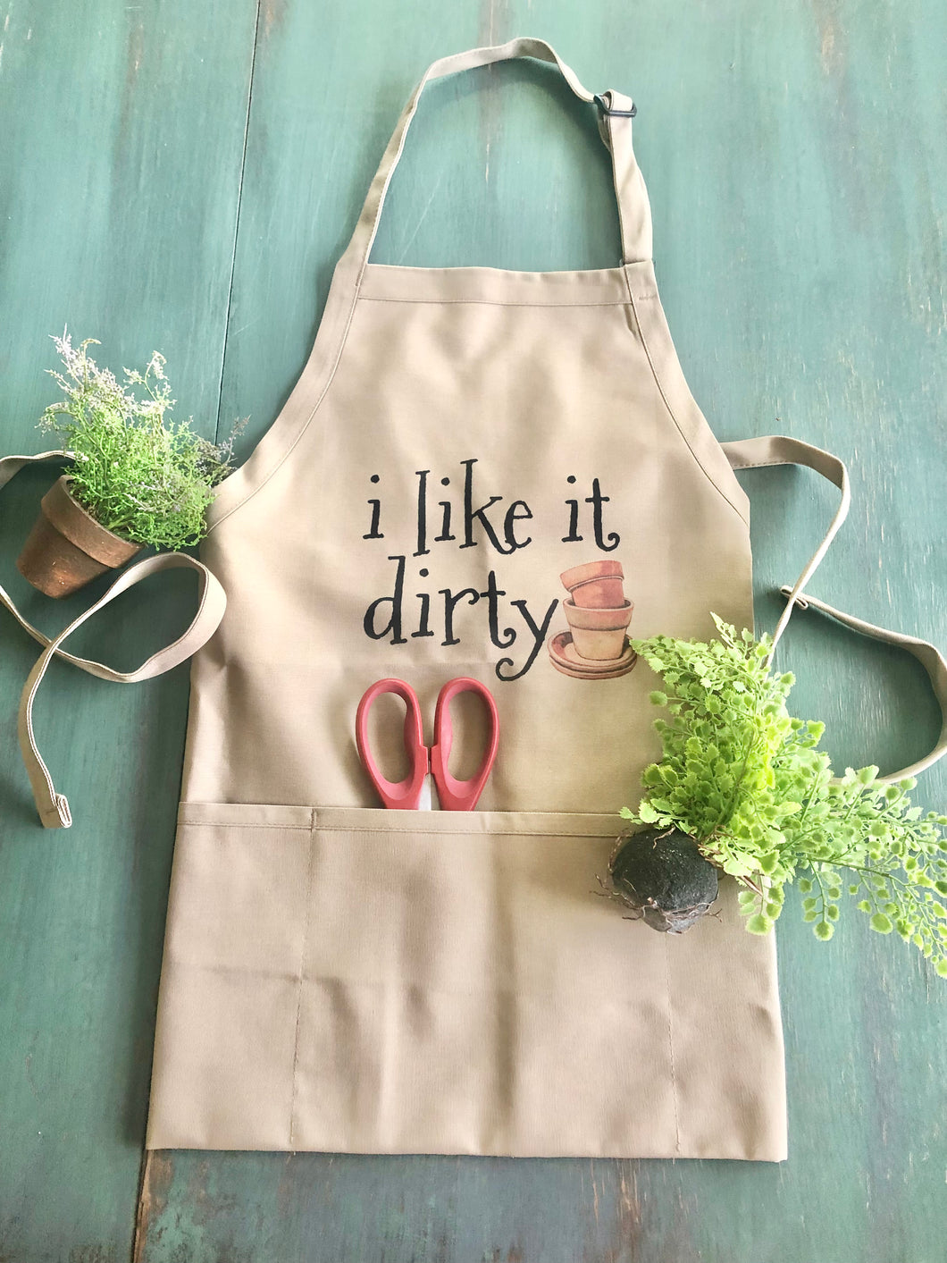 Funny Garden Apron, i like it dirty, Three Pocket Garden Apron, Gift for Her, Gift for Gardener, Gardening Apron, Mother's Day Gift