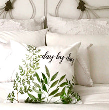 White Throw Pillow, Day By Day, Green Fern, Patience