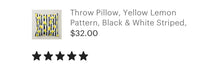 Lemon Throw Pillow, Lemon and Stripe, Yellow Lemons, Black Stripe