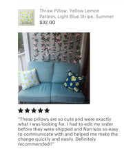 Pillow, Yellow Lemon, Blue Stripe, Vintage Style