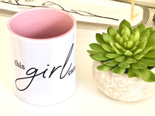 Ceramic Mug, this girl can, White and Pink Mug, Gift for Her, Encouraging Mug with Words