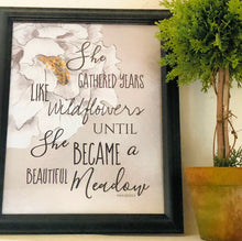 Wall Art Print, Poster, White Floral, Pearl Watercolor, She Gathered Years Like Wildflowers, Ready to Frame, Typography Print