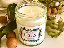 Relax Candle, Natural Soy Wax Blend, 7.5oz Glass Jar, Message Candle, Gift for Her, Spa Bath Candle