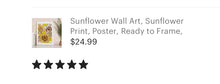 Sunflower Wall Art, Sunflower Print, Poster, Ready to Frame, Sunflower Wall Decor, Sunflower Home Decor, Sunflower Floral Print
