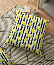 Lemon Throw Pillow, Lemon and Stripe, Yellow Lemons, Black Stripe