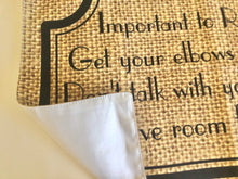 Funny Thanksgiving Placemat with Words, "Important to Remember" Fall Cloth Placemat, Burlap Design, Fall Table Decor