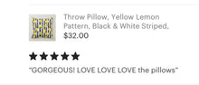 Lemon Throw Pillow, Lemon and Stripe, Yellow Lemons, Black Stripe