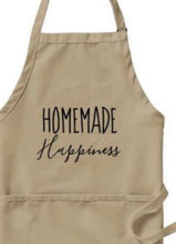 Apron "Homemade Happiness" Tan and White, Three Pockets, Kitchen Accessories, Holiday Baking