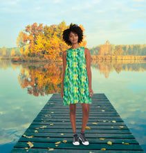 A-Line Dress, Green Watercolor, Dragon Scale Pattern, Sleeveless, Flattering on Any Figure