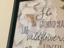 Wall Art Print, Poster, White Floral, Pearl Watercolor, She Gathered Years Like Wildflowers, Ready to Frame, Typography Print