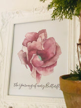 Art Print Floral Watercolor Burgundy Floral, Typography, Butterfly, Poster