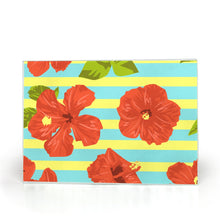 Glass Cutting Board, Red Hibiscus, Blue and Yellow Stripe